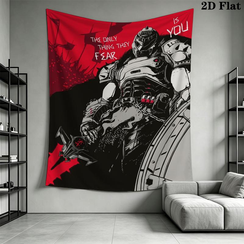 DOOM The Dark Ages Wall Tapestry Aesthetic Wall Hanging Printed Fabric Blanket Decorative Tapestries for Bedroom Living Room Home Decor