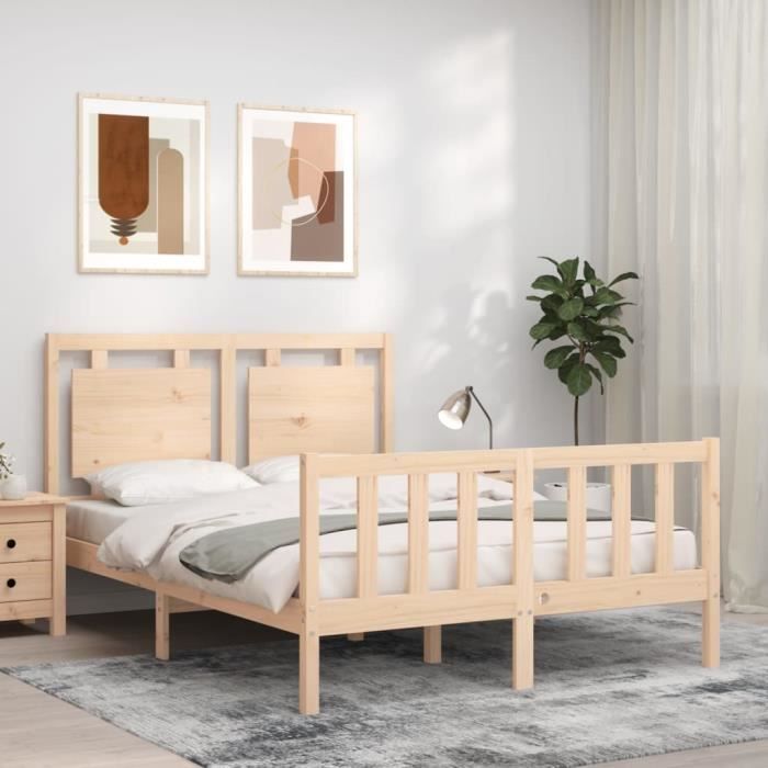 VidaXL Cadre de lit avec tête de lit 140x200 cm bois massif 3192166