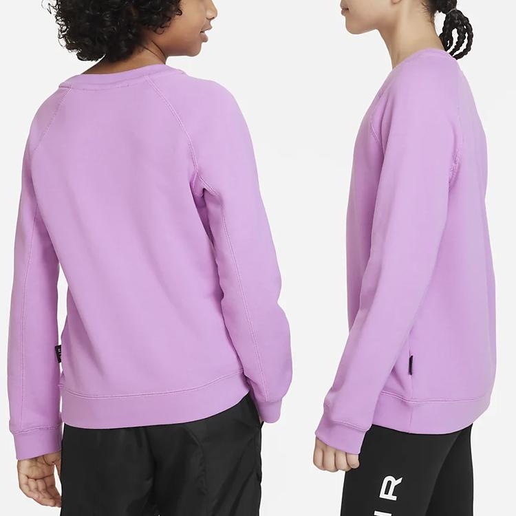 Nike Sweatshirt Air Solid Color Logo Embroidery Crew Neck Pullover Kids Sweatshirts Purple DX5136-532
