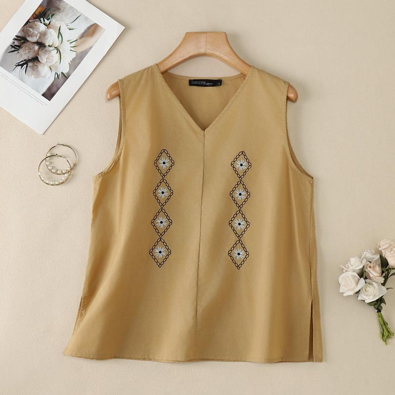 ZANZEA Women Casual V-Neck Summer Sleeveless Print Tank Tops