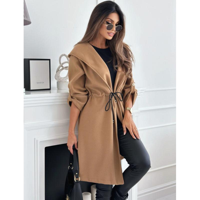 New Autumn Long Sleeve Casual Woolen Coats Women Winter Outwears Plus Size Jacket Women Fashion Solid Warm Drawstring Loose Jackets Coat 24996