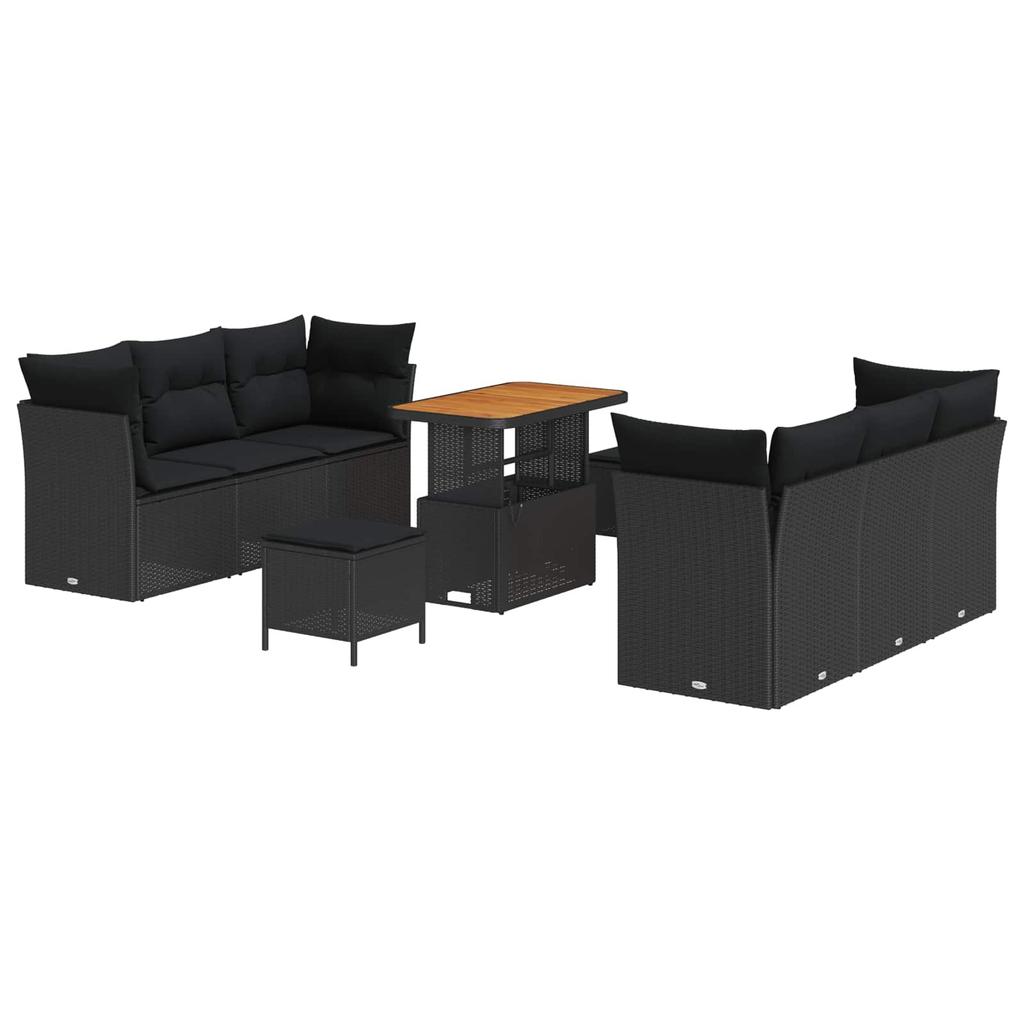 Garden Sofa Set with Cushions 9 pcs Black Poly Rattan