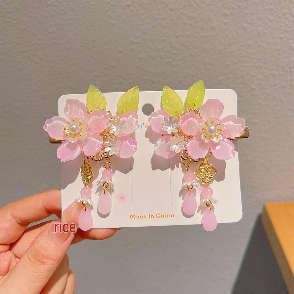 Chinese Style Tassel Hair Accessories for Girls - Hanfu Flower Pendant Headdress & Hair Clips