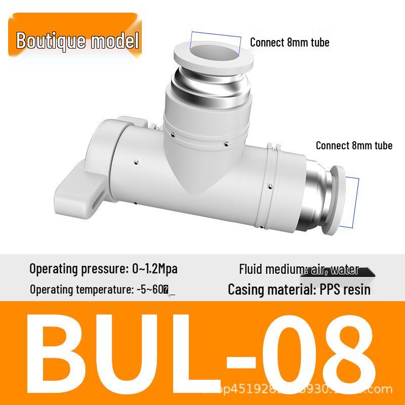 Zhuoji Pneumatic BUC-6-10 Hand Valve with 8mm Tubing, 12mm Straight-Through Air Valve, Quick-Connect Fittings.