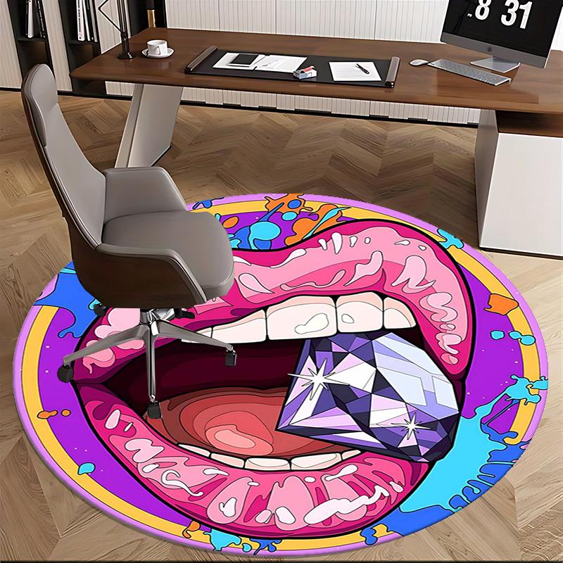 Diamond Mouth Art,Colorful Lip Design Chair mat Round Rug Office carpet, Non slip, Suitable for Living Rooms, Bedrooms,Decor1205844a