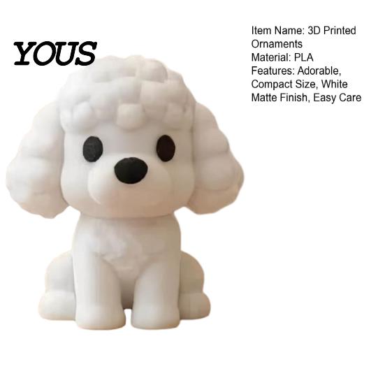 Vit Pudel Dekor 3D-printad Figur, Söt Mini Nallehund Skrivbords med Nordisk Heminredning Matt, Minimalistisk Bordsdekoration för