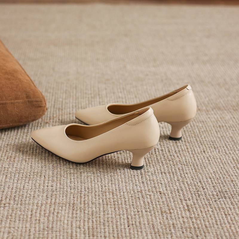Krazing Pot Genuine Leather Round Toe Thin Heels Summer Shoes Solid Big Size 42 Shallow Decoration Women Shallow Pumps