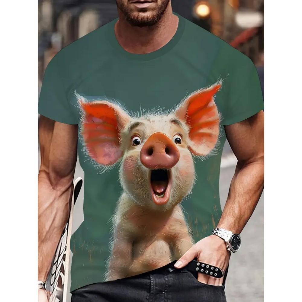 Herren Lustiges Schwein T-Shirt Niedliche Cartoon 3D Druck Kurzarm für Mann Rundhals T-Shirts Polyester Oberteile Outdoor Schnelltrocknend Herrenbekleidung