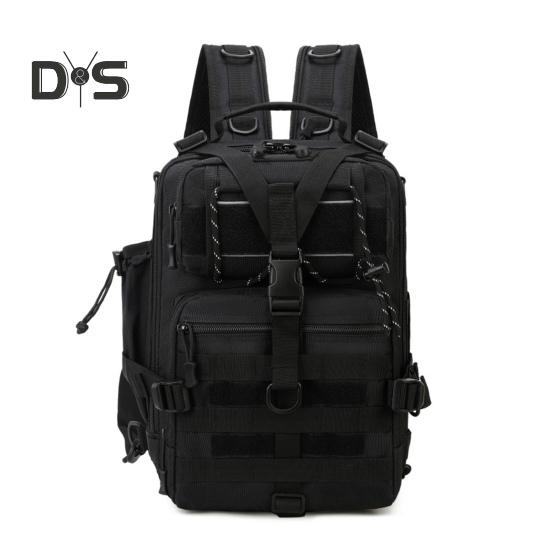 

Рибальський рюкзак великої місткості Водонепроникна оксфордська тканина Кілька кишень Для подорожей на відкритому повітрі Кемпінг Піші прогулянки Полювання Сумка для зберігання аксесуарів для рибальського спорядження чорний