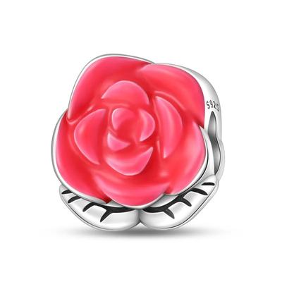 Charms Original Copper Plated Romantic Red Roses Beads Fit Bracelet Diy Fine Gift Women Delicate Jewelry Accessory