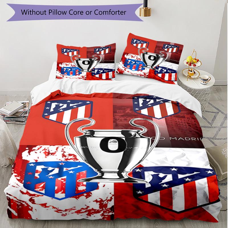 3pcs Duvet Cover Set (1*Duvet Cover + 2*Pillowcase, Without Core), Atletico Madrid Print Soft All‑Season Bedding Set, Home Bedroom Decor Gift