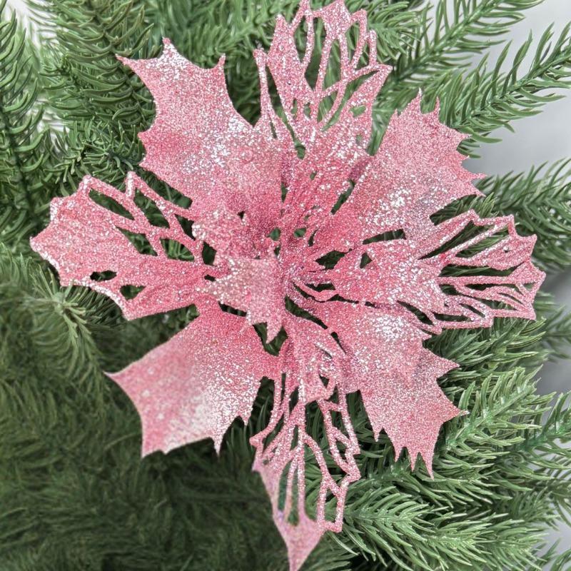 15Cm Christmas Simulation Christmas Flower Gold Dust Flower Christmas Ornament Flower Head Double Layer Hollow Gold Dust Flower