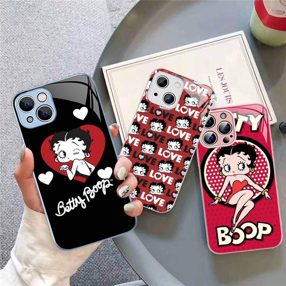 Animation B-Betty Boop Tempered Glass For Iphone 14 13 12 11 Pro Mini XS MAX 14Plus X XS XR Cover