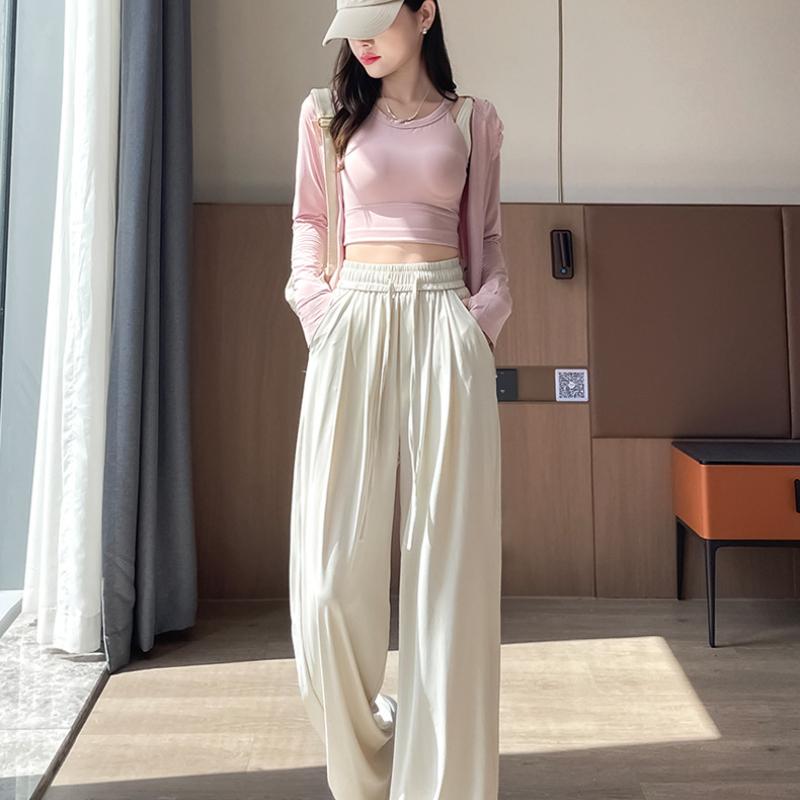 Ledově hedvábné rychleschnoucí kalhoty s ochranou proti slunci pro ženy, letní kalhoty s širokými nohavicemi, nové ležérní lehké sportovní kalhoty plus size, chladivé kalhoty po zem