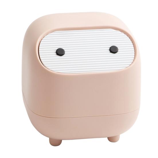 Desktop Trash Can with Folding Cover Press-Type Opening Mechanism Compact Size Cartoon Shape Trash Bin