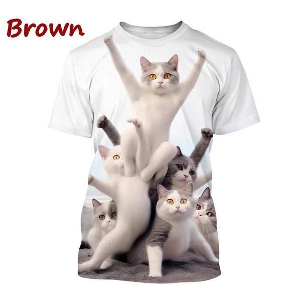 Funny Cute Cat 3D Printing T-Shirt Animal Creative Personality Interesting Street Round Neck Short Sleeve Tees Tops