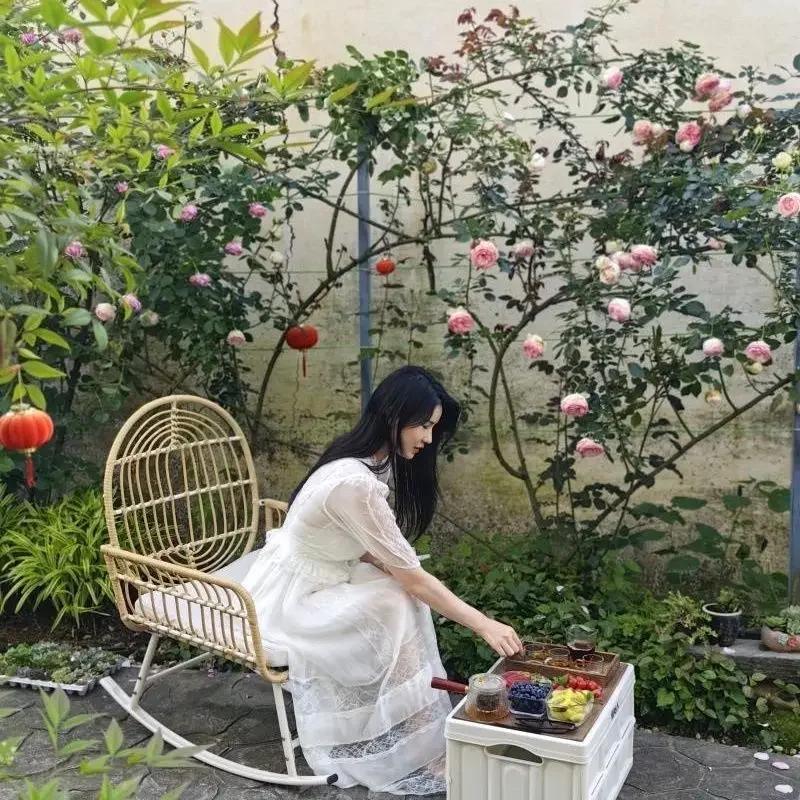 Rocking chair balcony casual rattan chair household lazy single living room happy outdoor adult garden chair rocking