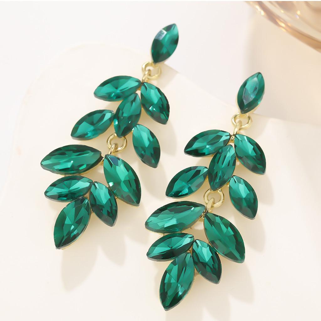 Geometric Alloy Drop Earrings With Leaf Design For Wedding And Bridal Celebrations