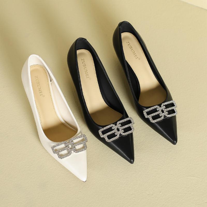 Γόβες Πλατφόρμας Μυτερό Toe Στρογγυλή Πόρπη με Στρας Παπούτσια Μονά με Παχιά Σόλα Ευρωπαϊκά και Αμερικανικά Ψηλοτάκουνα