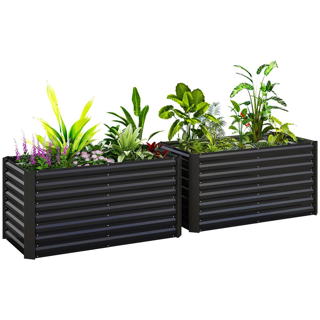 Raised Bed 2 Piece Set Planting Box Extra Deep Metal 120 X 60 X 60 Cm Dark Gray