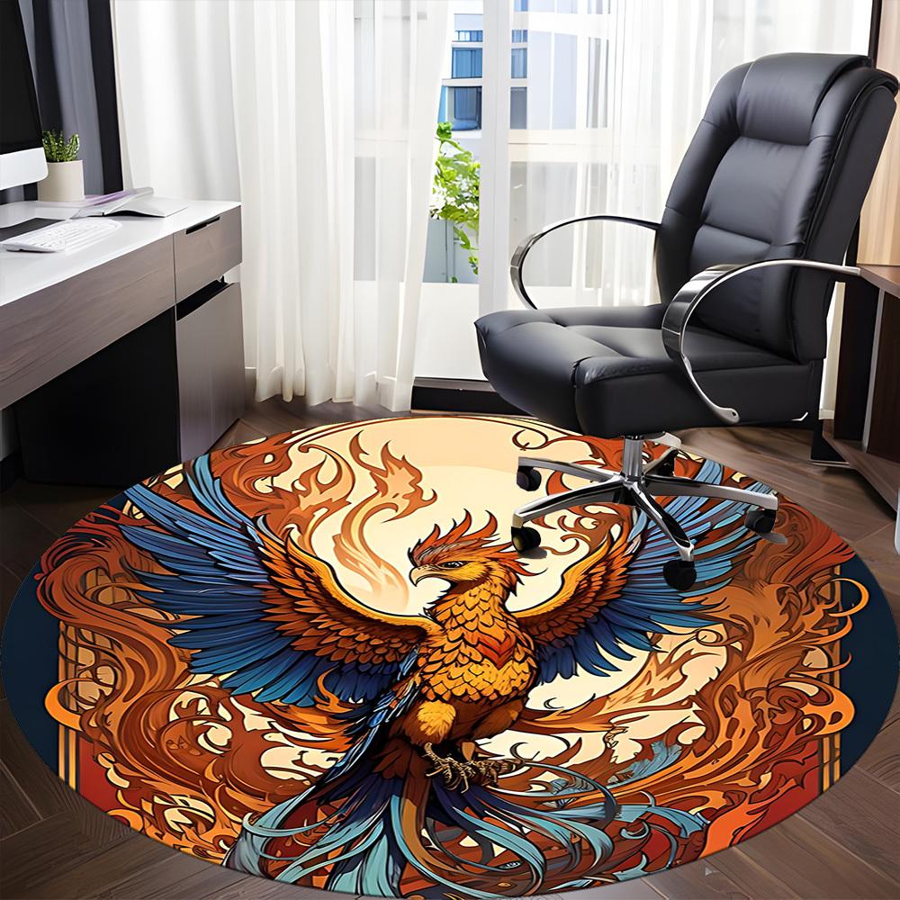 1pc Phoenix Flame Office Round Area Rug, Indoor Mat Suitable ForOffice, Under Office Chairs Bedroom Living Room Home Decor, Room Deco, D098