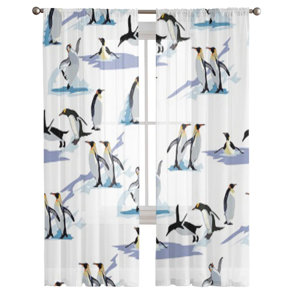 Animal Penguin Pattern Sheer Curtain For Living Room Modern Voile Tulle Window Curtains For Bedroom Kitchen Drapes