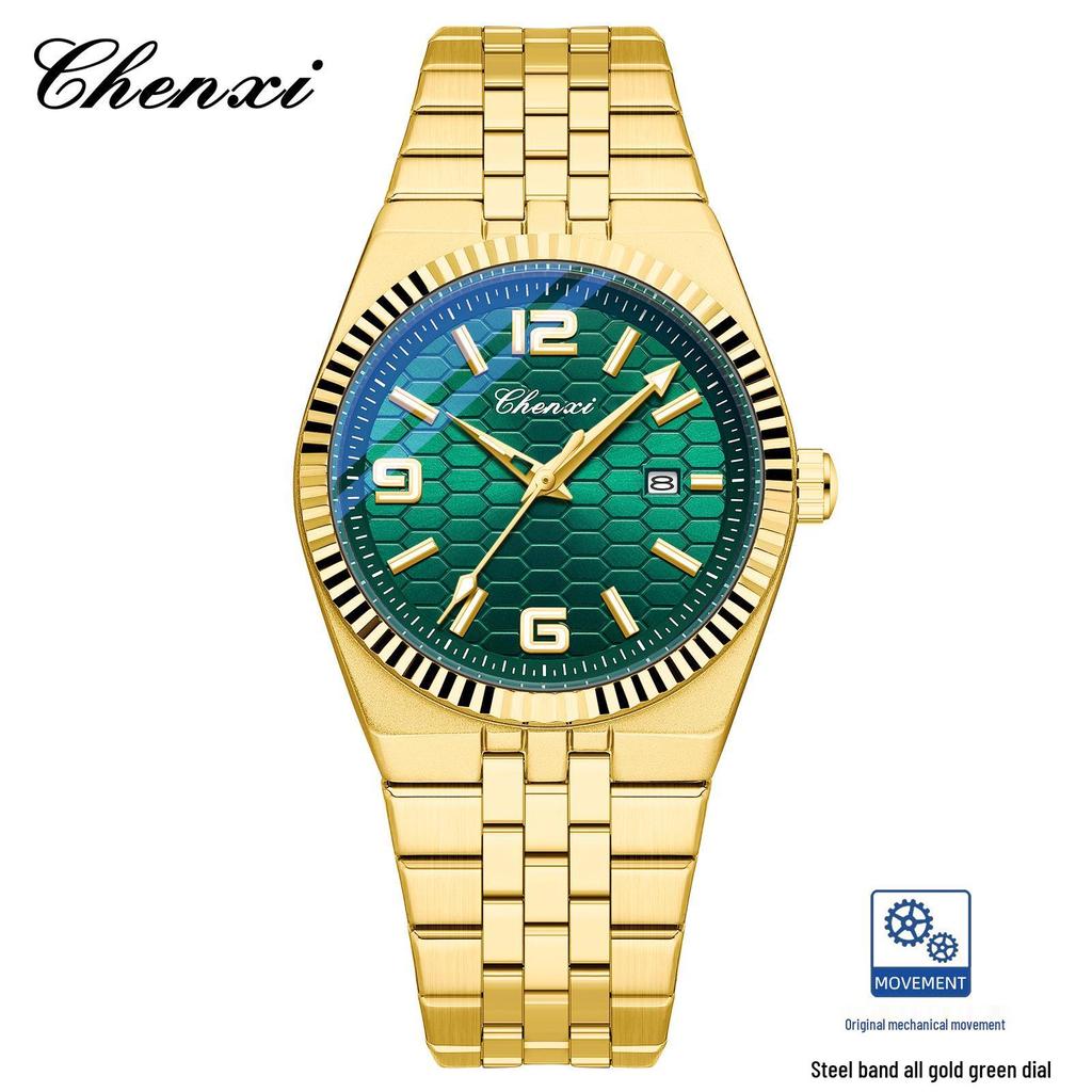 CHENXI Men's Fashion Stainless Steel Automatic Mechanical Watch with Calendar & Luminous Waterproof Features