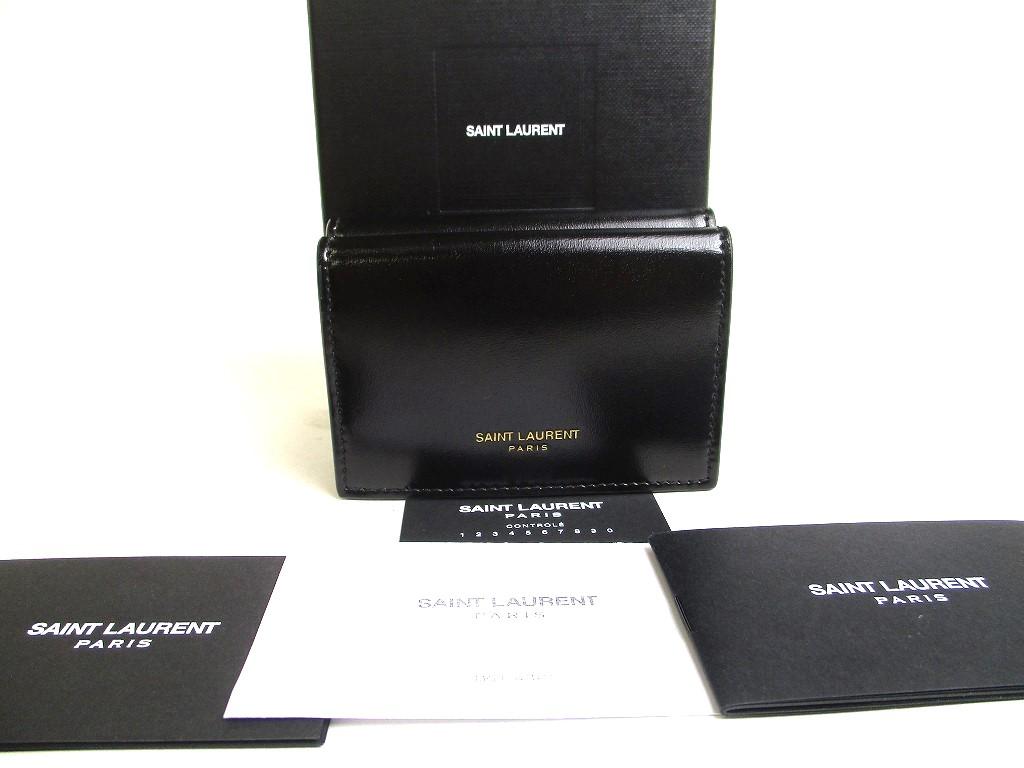 

Authentic Saint Laurent Paris YSL Black Leather Trifold Wallet Compact Wallet #a509 Refurbished