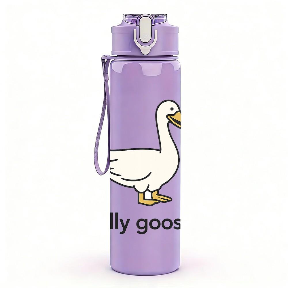 1PC Silly Goose Simple Line Text 750ml Color Plastic Sports Water Bottle Leakproof Flip Straw Lid Suitable for Sports Office Home Use