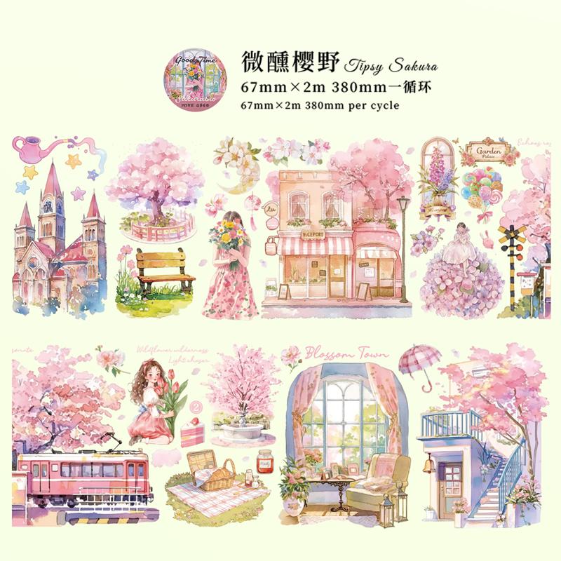 PET Tape Beautiful Time Series Garden Scenery Character Pattern Hand Account Landscape Tape DIY Greeting Card Cup Decoration