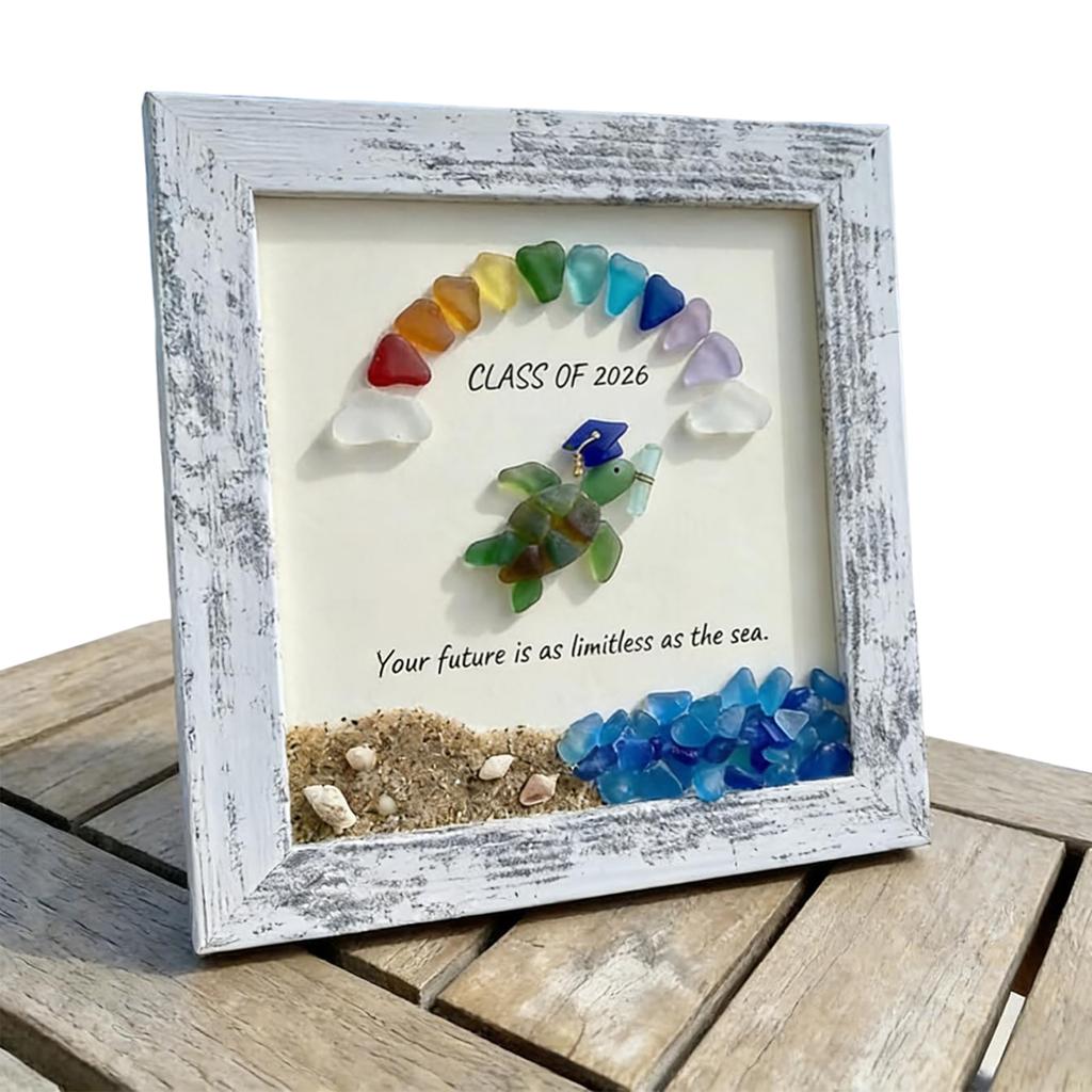 Sea Glass Graduation Frame Decor Class of 2026 Keepsake Gift Sea Glass Wall Art for Home Decoration Bookshelf Office