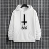 Urban Fashion Hip Hop Hooded Sweatshirt Male Trendy Casual Pullover Satan Inverted Cross 666 Symbol Streetwear Hoodies for Men