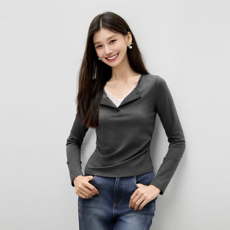 Qiushui Yiren Elegant V-Neck Lace Knit Top
