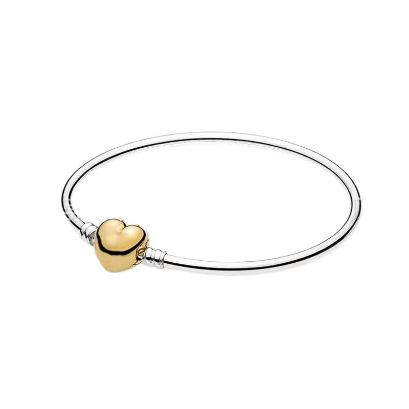 Bracciale a maglia snake in argento 925 placcato a forma di cuore con perline in rame bianco e charm
