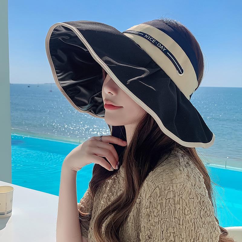 Big head circumference vinyl empty top hat women's summer straps versatile face small sunscreen hat UV protection sun hat