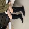 European and American style suede pointed thick heel over the knee boots women's autumn 2025 new belt buckle versatile and thin high boots