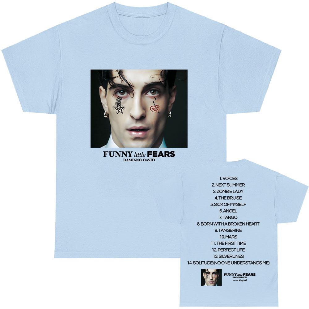 LUSTIGES Little FEARS Album T-Shirt Damiano David Sänger Druck T-Shirts Baumwolle Herren Sommer Rundhals T-Shirt Unisex Streetwear