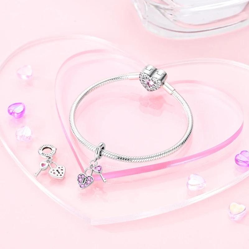 Charm Schönes Feines Kupfer Unendliche Liebe Schlüssel und Schloss Perle Passt zu Plata Echten Armbändern Damenschmuck Bastelgeschenk
