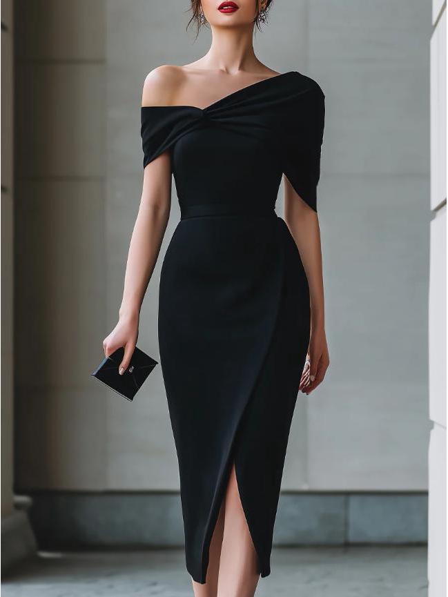 

Elegant Irregular Solid Color Summer Commute Dress for Europe and America 2026 3XL чёрный