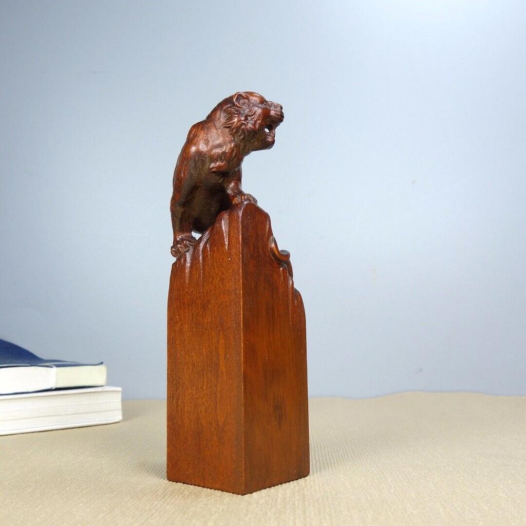 Collection Chinese Antique Boxwood Carved Exquisite Tiger Statue Seal Decor Art