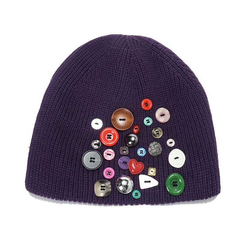 Personalized yuppie wool hat trendy colorful buttons niche fashionable knitted hat Internet celebrity same autumn and winter hat cold hat woman