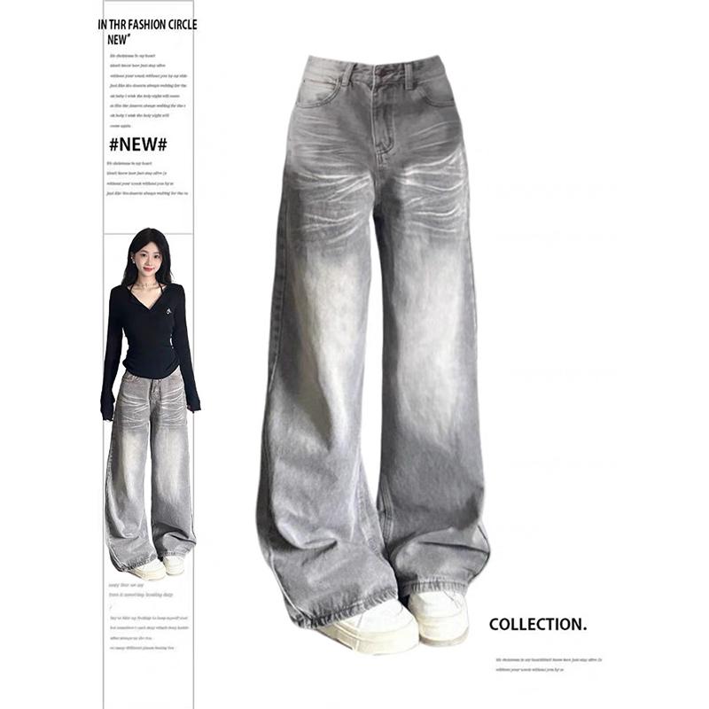 

Летние серые женские джинсы с высокой талией, мешковатые повседневные винтажные трендовые прямые брюки-карго Y2K, уличные американские широкие джинсовые брюки