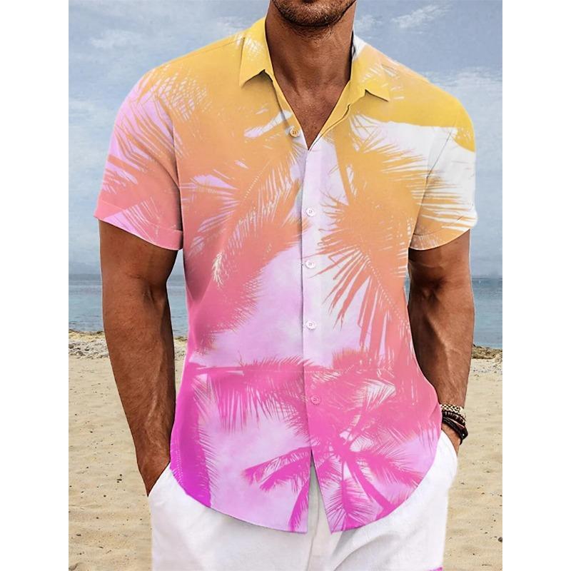 New Beach Men's Short Sleeved Music Print Polo Collar Button Shirt Outdoor Leisure Fashion Street Men's High Quality Top