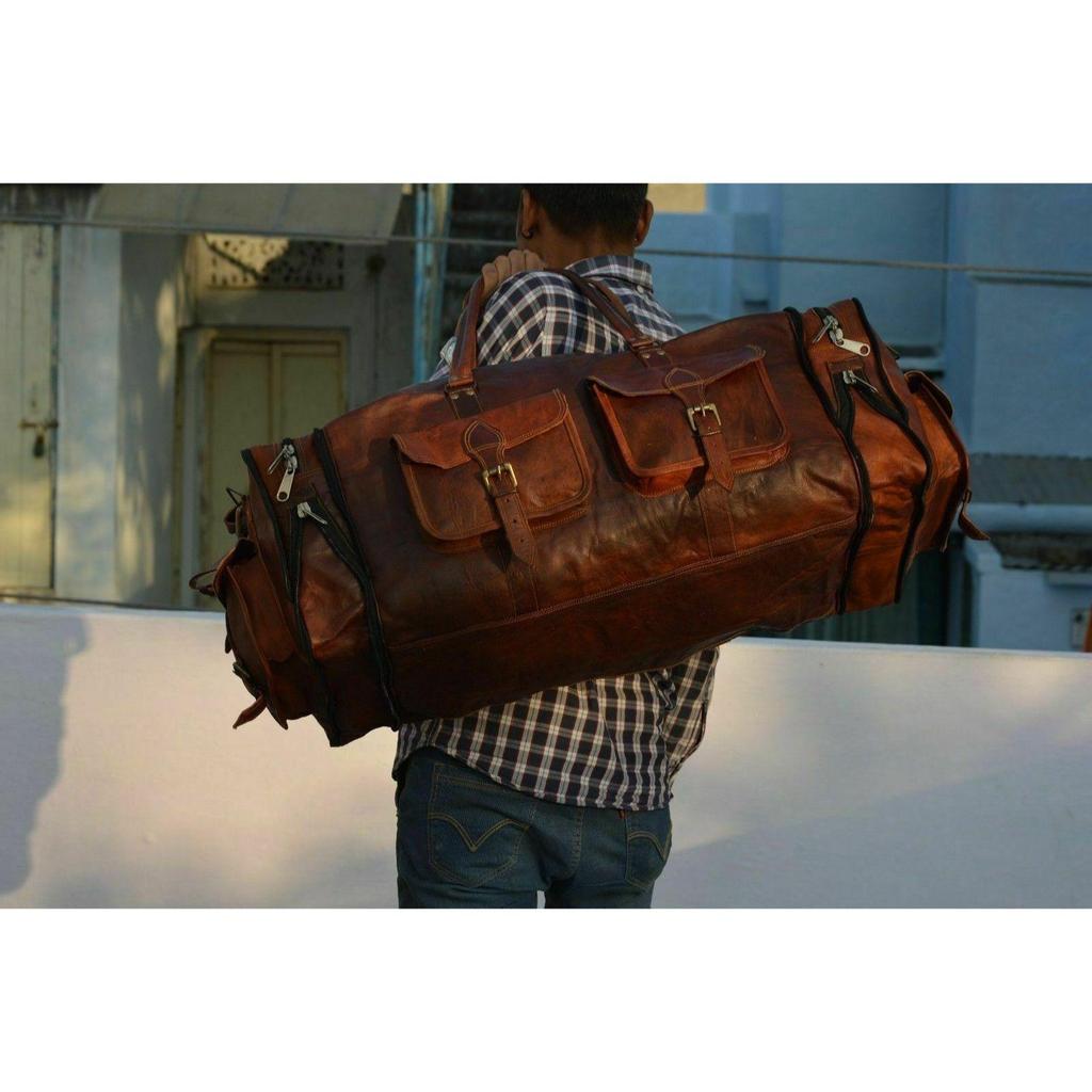 Kožená taška Duffle Men Goat Gym Leather Bag Cestovní zavazadlo Original S Brown Vintage Tote Bag
