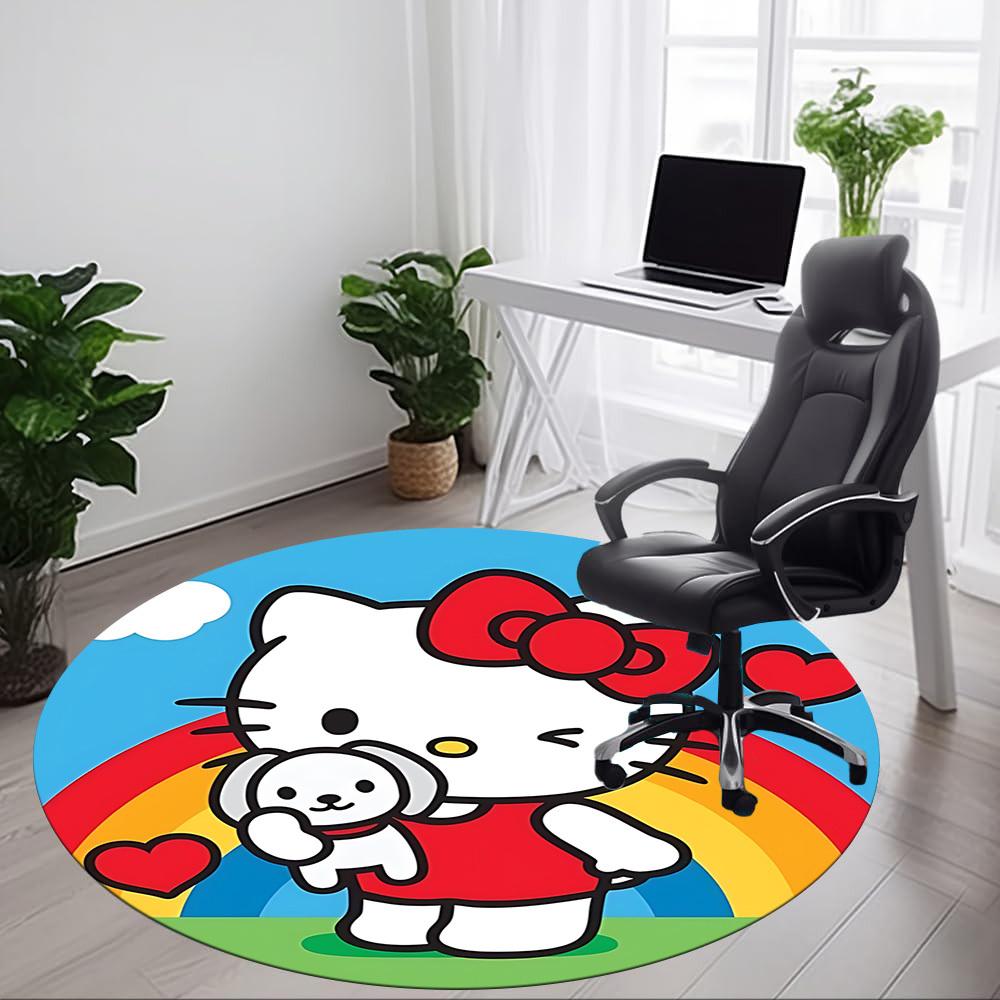 1pz Tappeto per Sedia Hello Kitty per Ufficio Antiscivolo, Tappeto Lavabile in Lavatrice per Ufficio, Decorazione Festiva per Stanza per Natale, Compleanno Poliestere