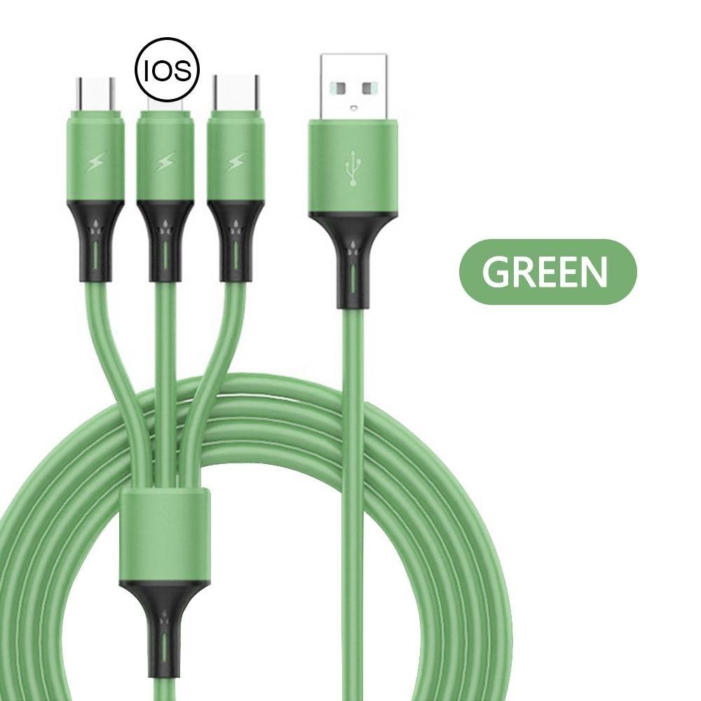 

2.4A Макс. 3 в 1 USB-кабель для быстрой зарядки Lightning-кабель для iPhone Type C Кабель для зарядки мобильного телефона для Xiaomi Samsung USB Micro 1.2M зелёный
