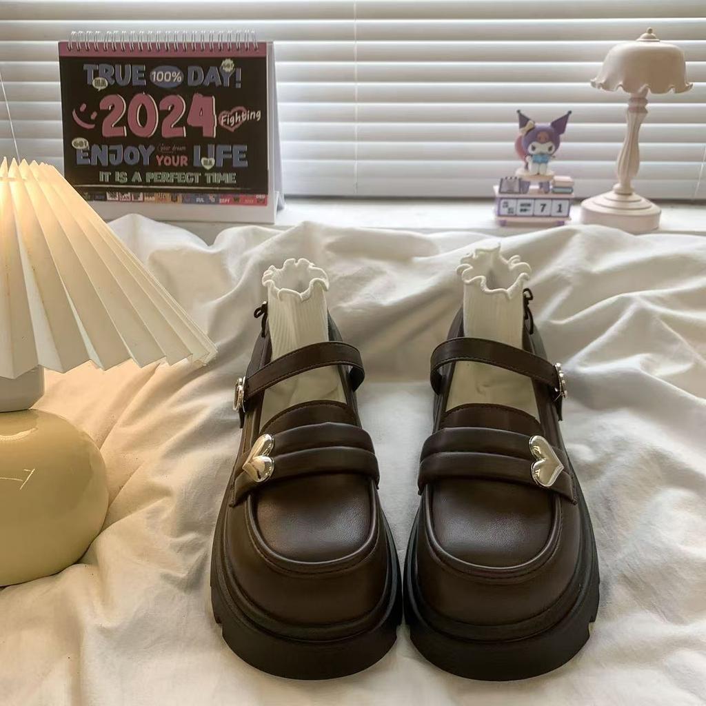 Thick sole heightening French shallow mouth single shoes women's 2025 spring and summer new retro with skirt Mary Jane small leather shoes women