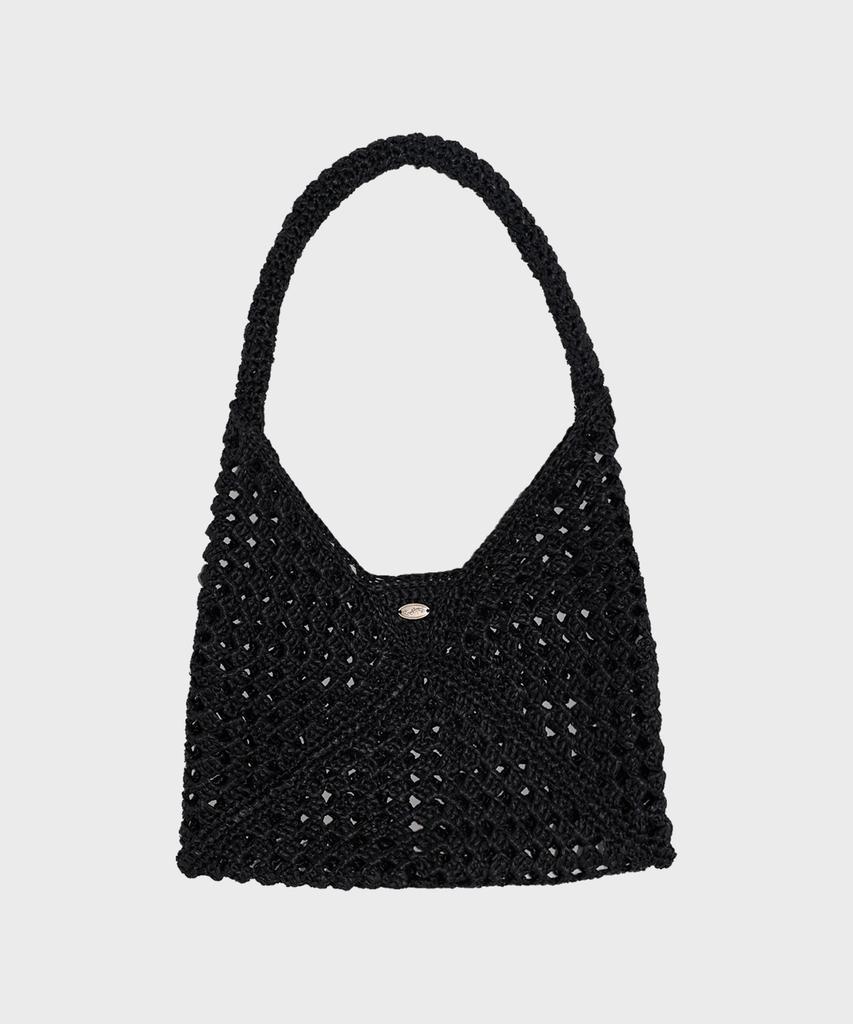 Slowslowly Fruits Handmade Crochet Raffia Shoulder Bag _ Black