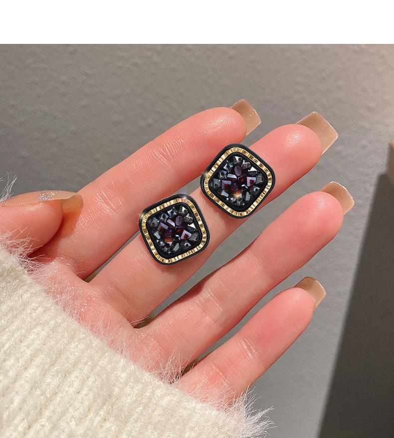 Black Crystal Square Stud Earrings, S925 Sterling Silver, High-End Elegant 2023 Fashion Jewelry.