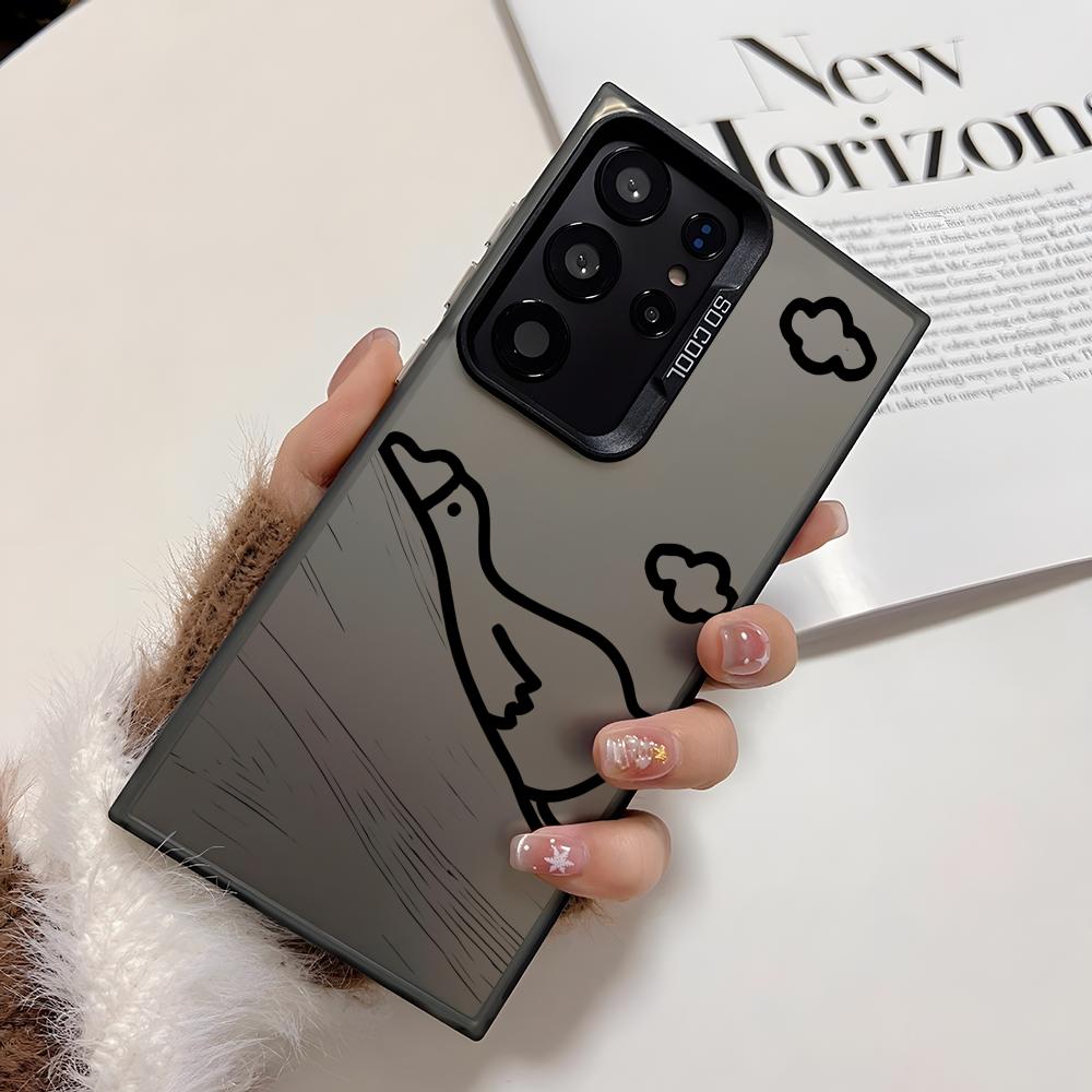 Cute Cartoon Duck Phone Case For Samsung Galaxy S25 Edge S24 S23 S22 S21 S20 Ultra Funda Silicone Silver Cover